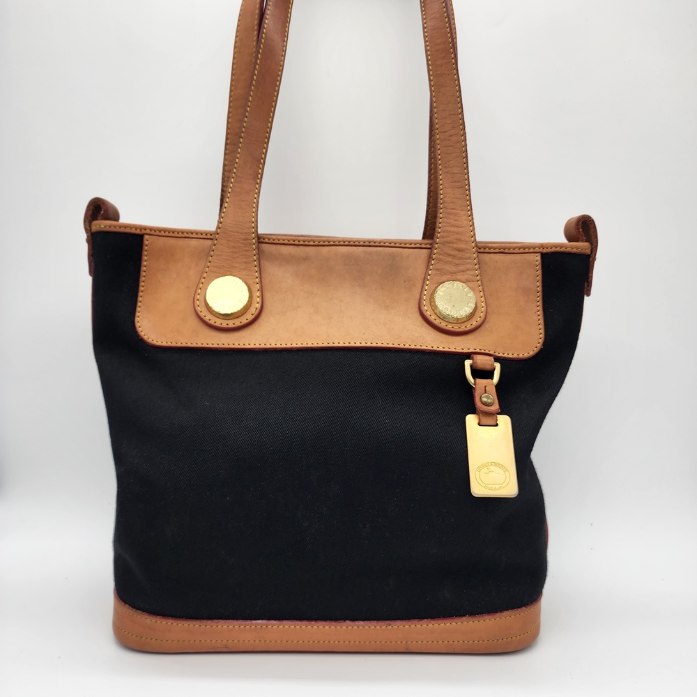 Dooney & Bourke Tote Black Canvas Tan Leather Trim Y2K FLAWS